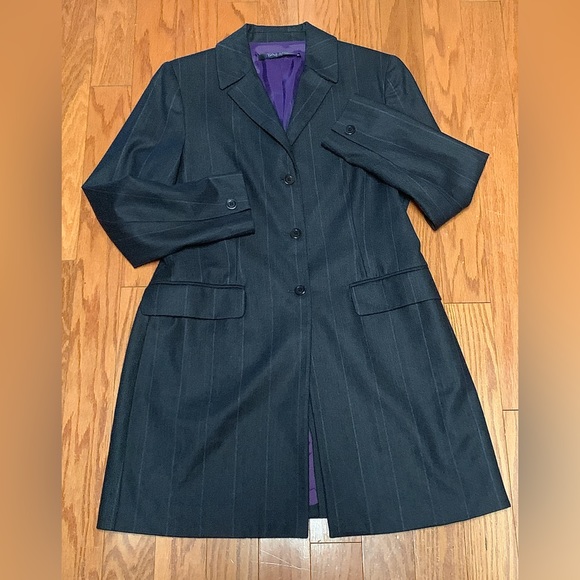 Women's 10 Petite Tahari Purple Lined Grey Wool Blend Striped Blazer Coat Top - Picture 8 of 16